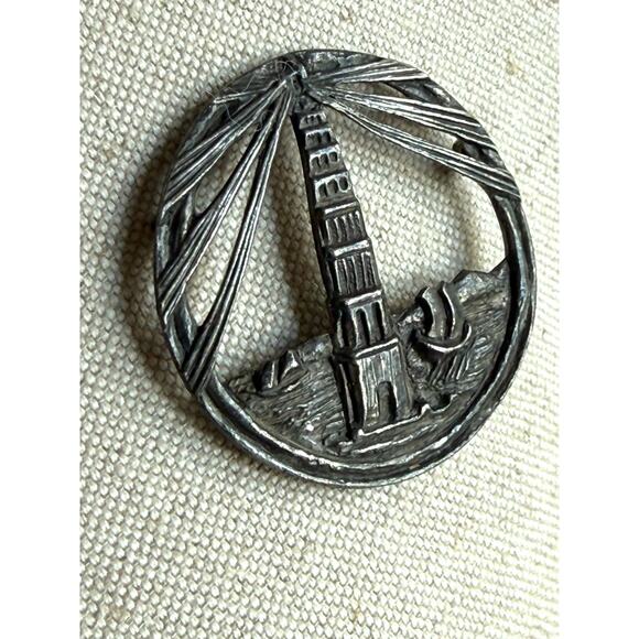 Coro Jewelry - Vintage CORO Pharos Lighthouse Alexandria Egypt Brooch Pin Seven Wonders Signed